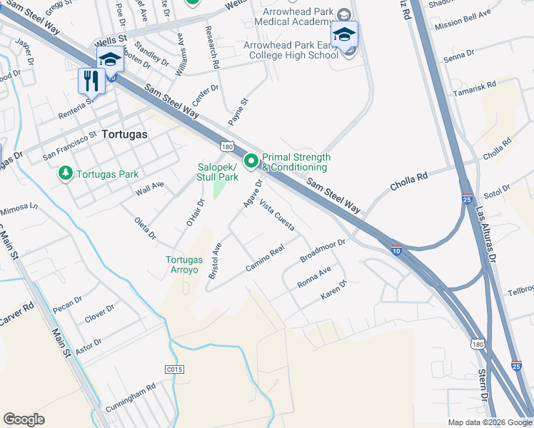 map of restaurants, bars, coffee shops, grocery stores, and more near 4820-4830 Vista Cuesta in Las Cruces
