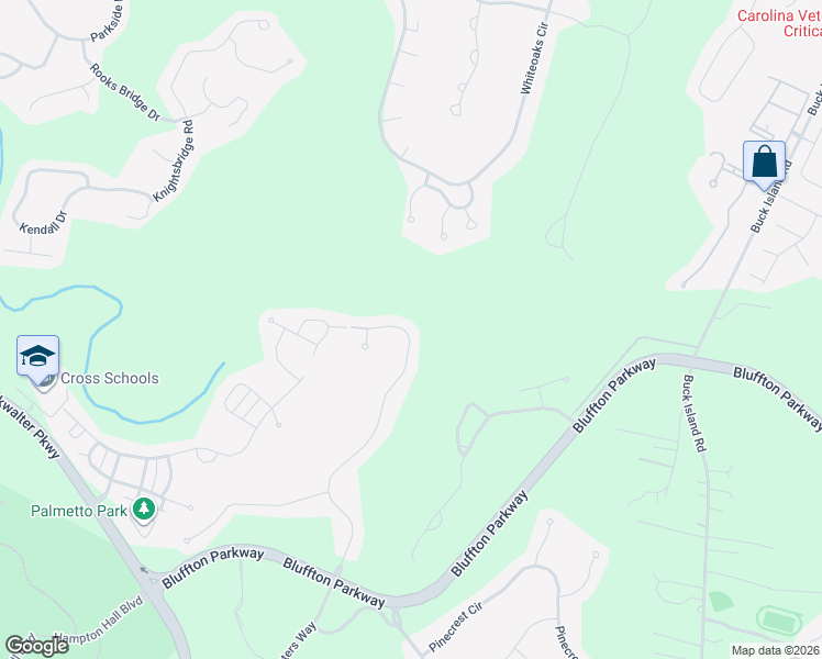 map of restaurants, bars, coffee shops, grocery stores, and more near 110 Crossings Blvd in Bluffton