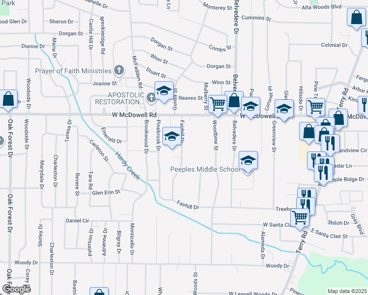 map of restaurants, bars, coffee shops, grocery stores, and more near 817 West McDowell Road in Jackson