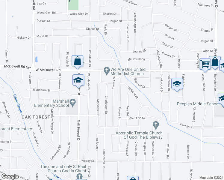 map of restaurants, bars, coffee shops, grocery stores, and more near 2725 Teresa Drive in Jackson