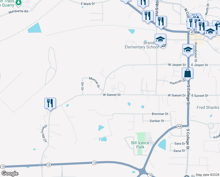 map of restaurants, bars, coffee shops, grocery stores, and more near 11 Chapel Ridge Way in Brandon
