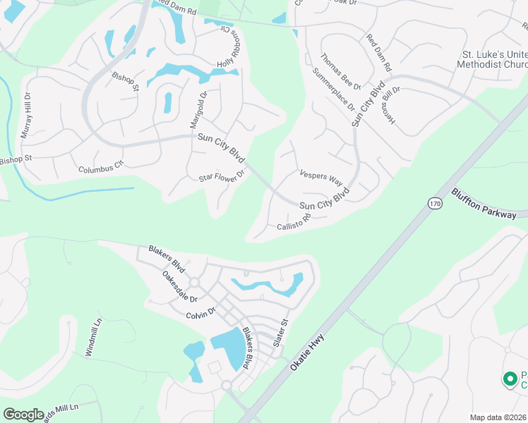 map of restaurants, bars, coffee shops, grocery stores, and more near 18 Orion Place in Bluffton