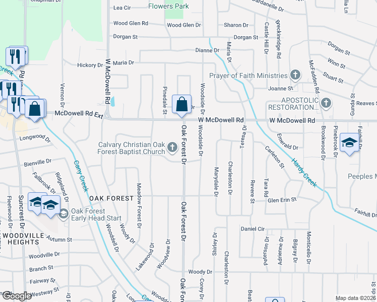 map of restaurants, bars, coffee shops, grocery stores, and more near 2871 Woodside Drive in Jackson