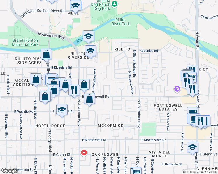 map of restaurants, bars, coffee shops, grocery stores, and more near 4062 East Deseret Drive in Tucson