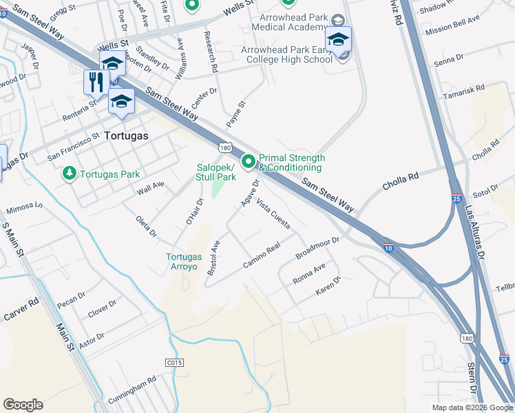 map of restaurants, bars, coffee shops, grocery stores, and more near 4820 Vista Cuesta in Las Cruces