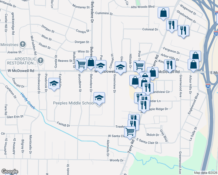map of restaurants, bars, coffee shops, grocery stores, and more near 2655 Key Street in Jackson