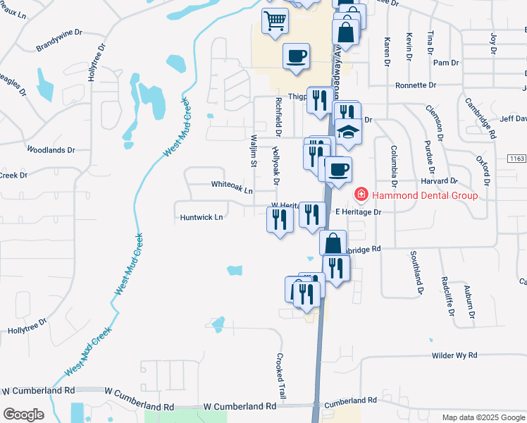map of restaurants, bars, coffee shops, grocery stores, and more near 420 West Heritage Drive in Tyler