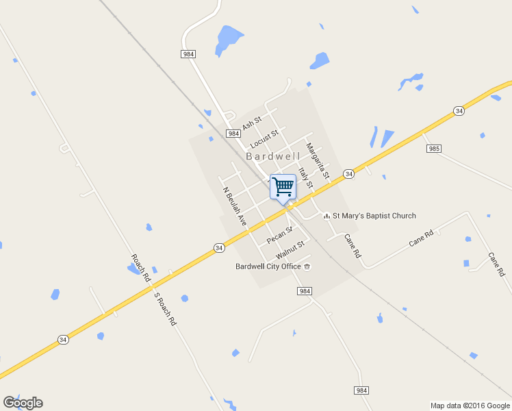 map of restaurants, bars, coffee shops, grocery stores, and more near Waxahachie Avenue in Bardwell
