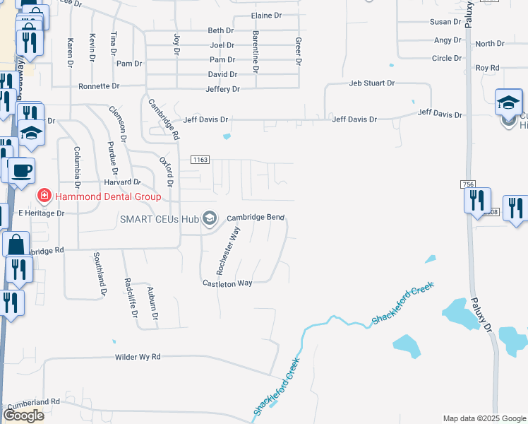 map of restaurants, bars, coffee shops, grocery stores, and more near 930 Cambridge Bend in Tyler