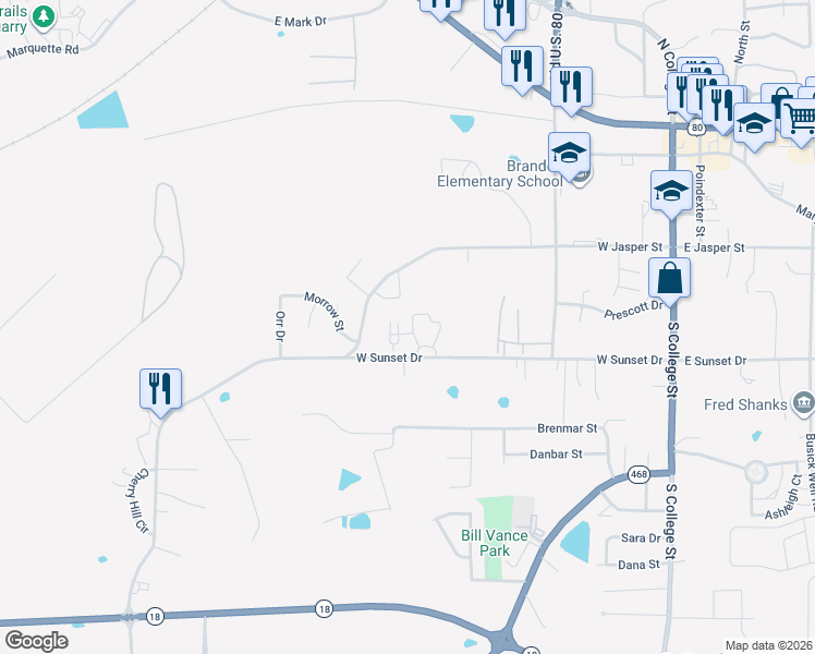 map of restaurants, bars, coffee shops, grocery stores, and more near 1500 Chapel Ridge Way in Brandon