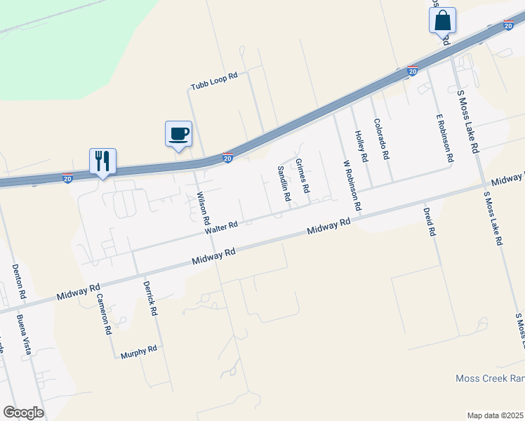 map of restaurants, bars, coffee shops, grocery stores, and more near 6100-6302 Walter Road in Big Spring