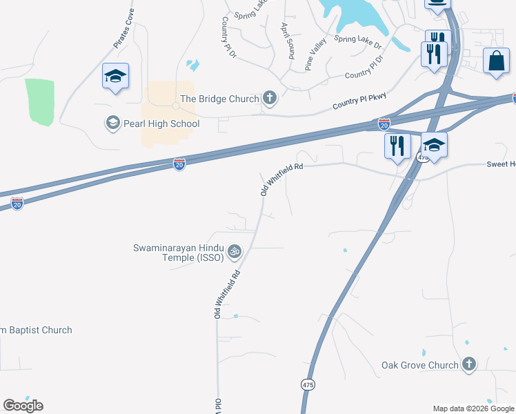map of restaurants, bars, coffee shops, grocery stores, and more near 1788 Old Whitfield Road in Pearl