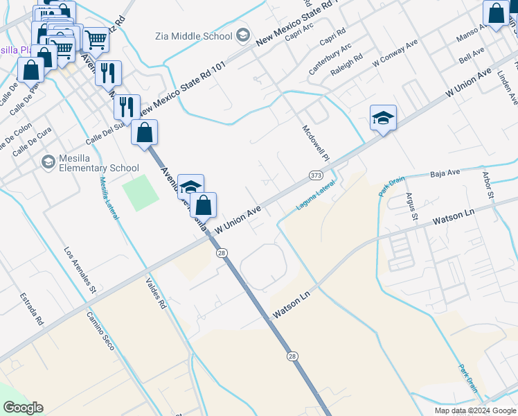 map of restaurants, bars, coffee shops, grocery stores, and more near 1729 West Union Avenue in Las Cruces
