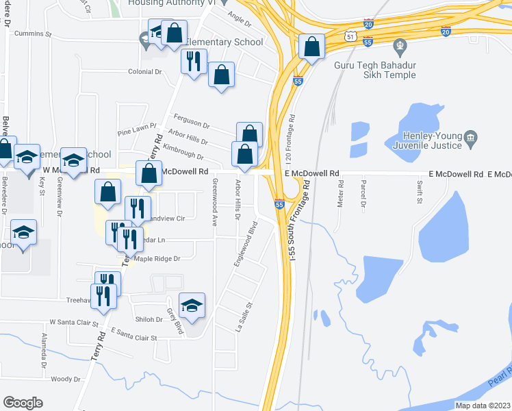 map of restaurants, bars, coffee shops, grocery stores, and more near 2840 Kingswood Avenue in Jackson