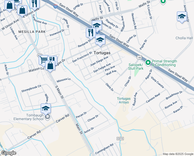 map of restaurants, bars, coffee shops, grocery stores, and more near 301 Wall Avenue in Las Cruces