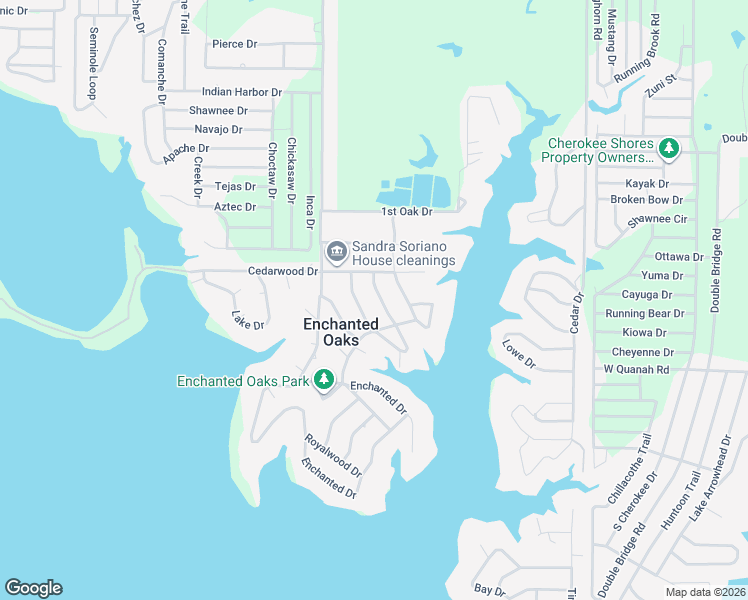 map of restaurants, bars, coffee shops, grocery stores, and more near 109 Trailwood Road in Enchanted Oaks