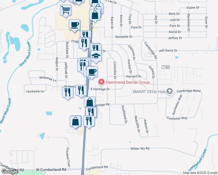 map of restaurants, bars, coffee shops, grocery stores, and more near 8310 Yale Drive in Tyler