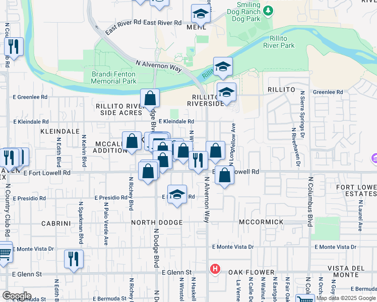 map of restaurants, bars, coffee shops, grocery stores, and more near 3301 North Winstel Boulevard in Tucson