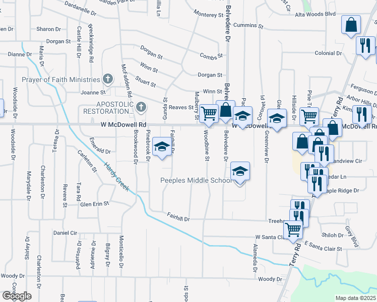 map of restaurants, bars, coffee shops, grocery stores, and more near 817 West McDowell Road in Jackson