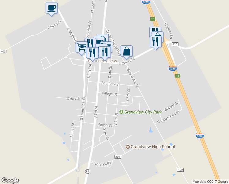 map of restaurants, bars, coffee shops, grocery stores, and more near 403 East College Avenue in Alvarado