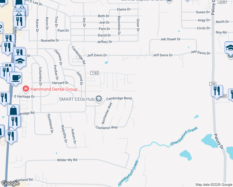 map of restaurants, bars, coffee shops, grocery stores, and more near 8351 Garrett Drive in Tyler