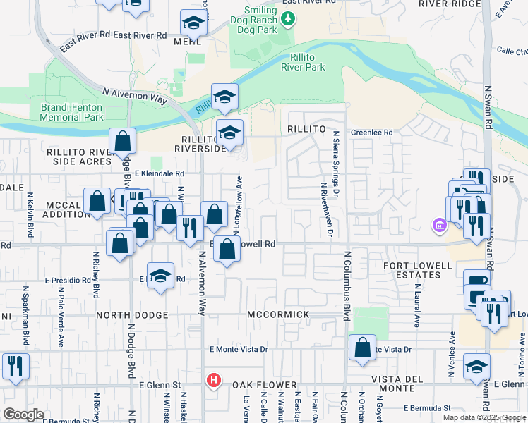map of restaurants, bars, coffee shops, grocery stores, and more near 4062 East Deseret Drive in Tucson