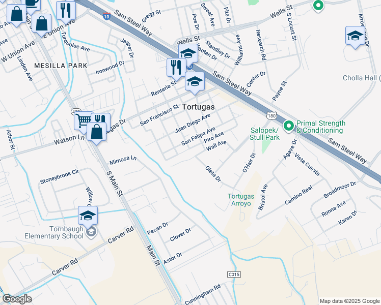 map of restaurants, bars, coffee shops, grocery stores, and more near 301 Wall Avenue in Las Cruces