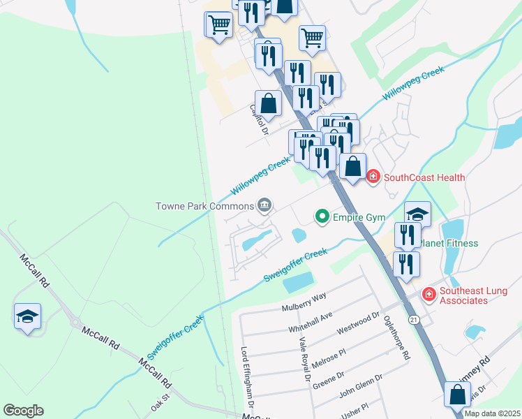map of restaurants, bars, coffee shops, grocery stores, and more near 617 Towne Park Drive West in Rincon