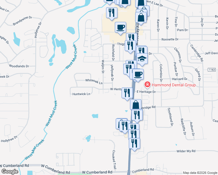 map of restaurants, bars, coffee shops, grocery stores, and more near 403 West Heritage Drive in Tyler