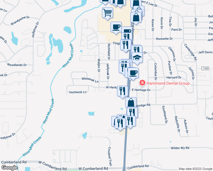 map of restaurants, bars, coffee shops, grocery stores, and more near 401 West Heritage Drive in Tyler