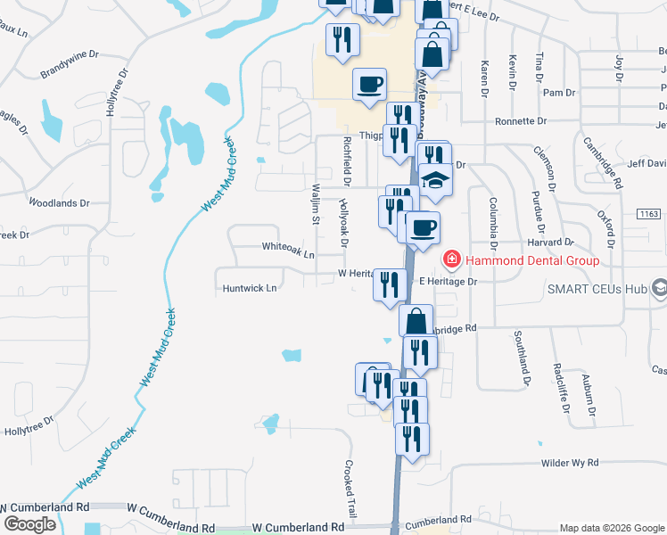 map of restaurants, bars, coffee shops, grocery stores, and more near 420 West Heritage Drive in Tyler