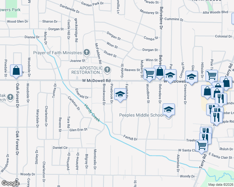 map of restaurants, bars, coffee shops, grocery stores, and more near 2847 Fairhill Drive in Jackson