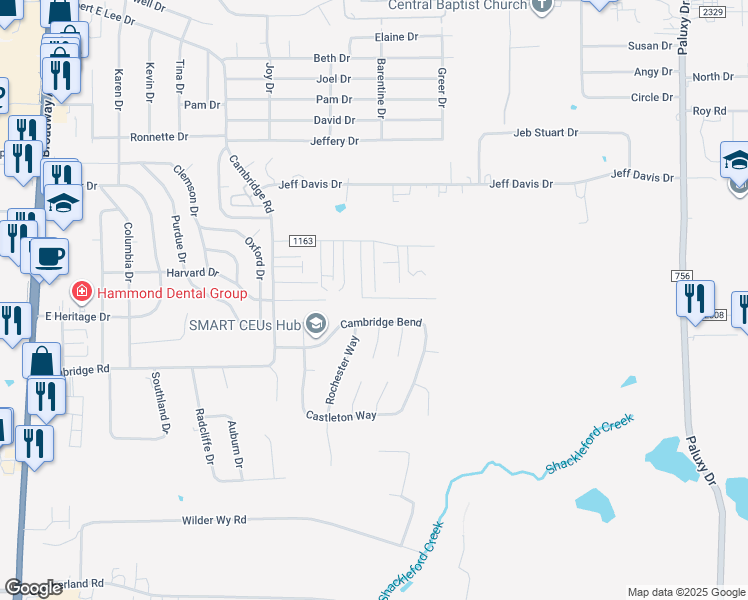 map of restaurants, bars, coffee shops, grocery stores, and more near 930 Cambridge Bend in Tyler