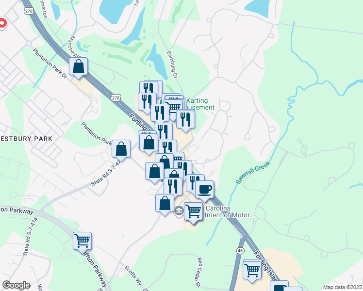 map of restaurants, bars, coffee shops, grocery stores, and more near 9 Oak Forest Rd in Bluffton
