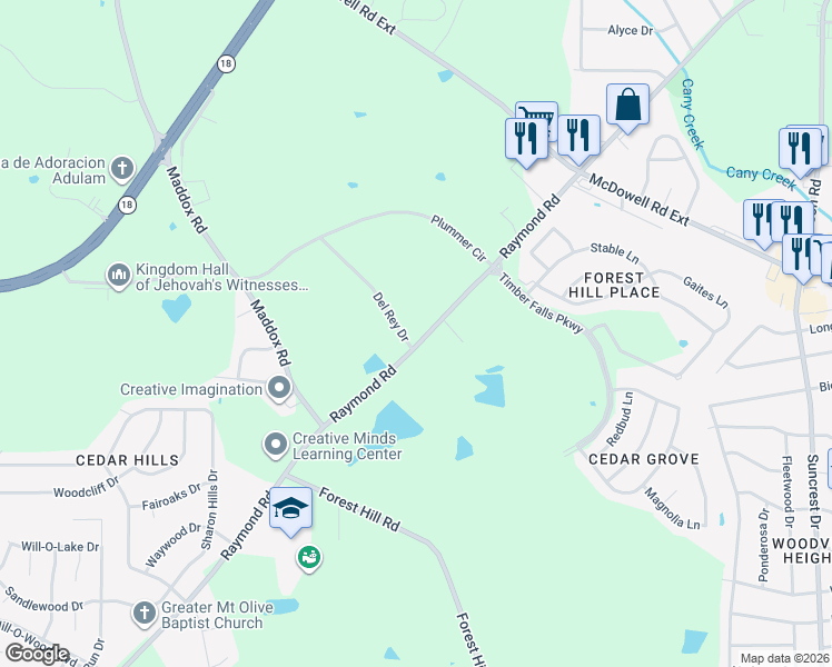 map of restaurants, bars, coffee shops, grocery stores, and more near 2425 Raymond Road in Jackson