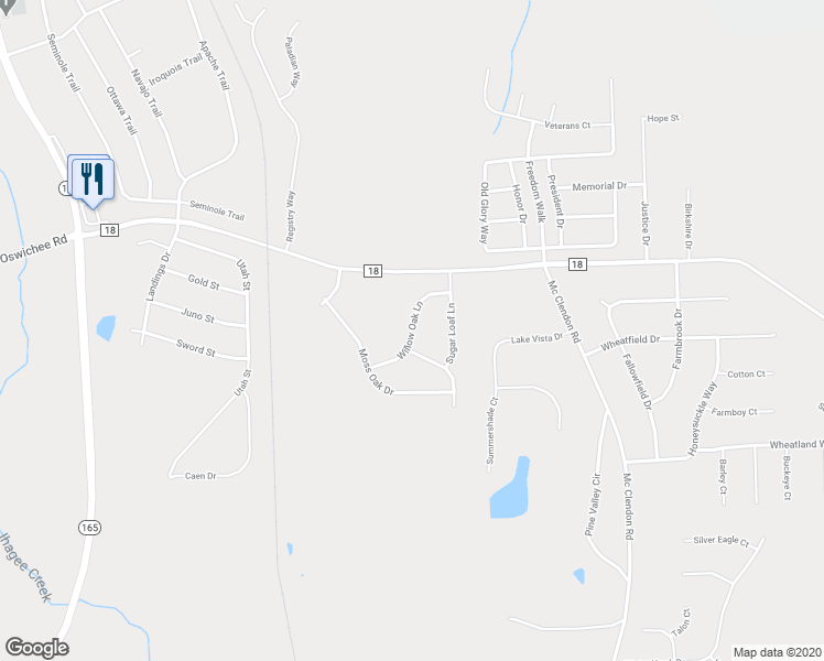 map of restaurants, bars, coffee shops, grocery stores, and more near Willow Oak Lane in Russell County