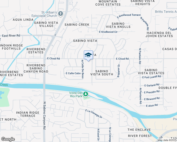 map of restaurants, bars, coffee shops, grocery stores, and more near 7470 East Cloud Road in Tucson