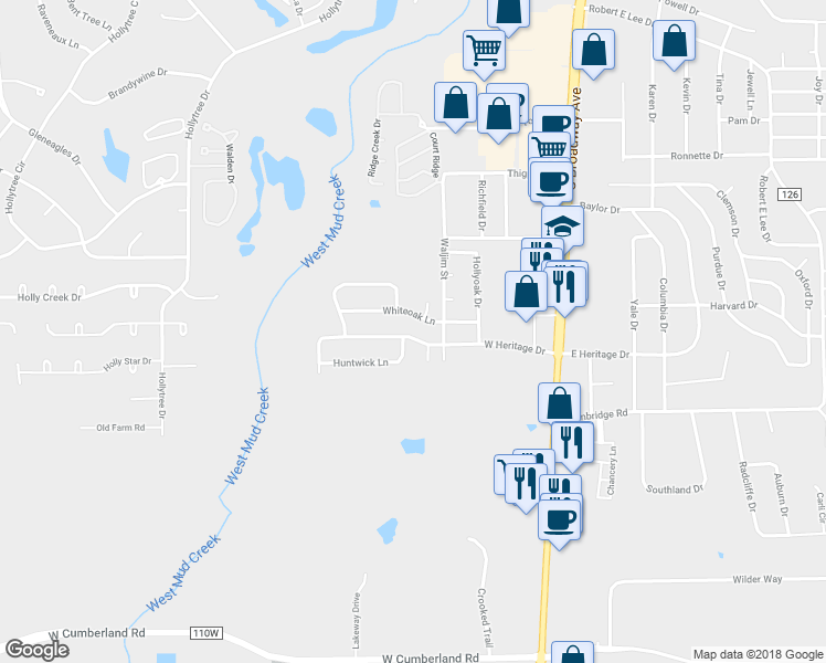 map of restaurants, bars, coffee shops, grocery stores, and more near 517 West Heritage Drive in Tyler