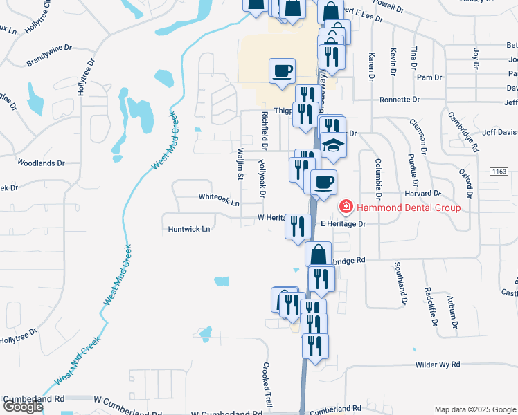 map of restaurants, bars, coffee shops, grocery stores, and more near 400 Whiteoak Lane in Tyler