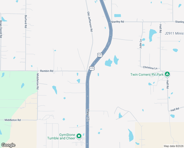 map of restaurants, bars, coffee shops, grocery stores, and more near 1361 U.S. 171 in Stonewall