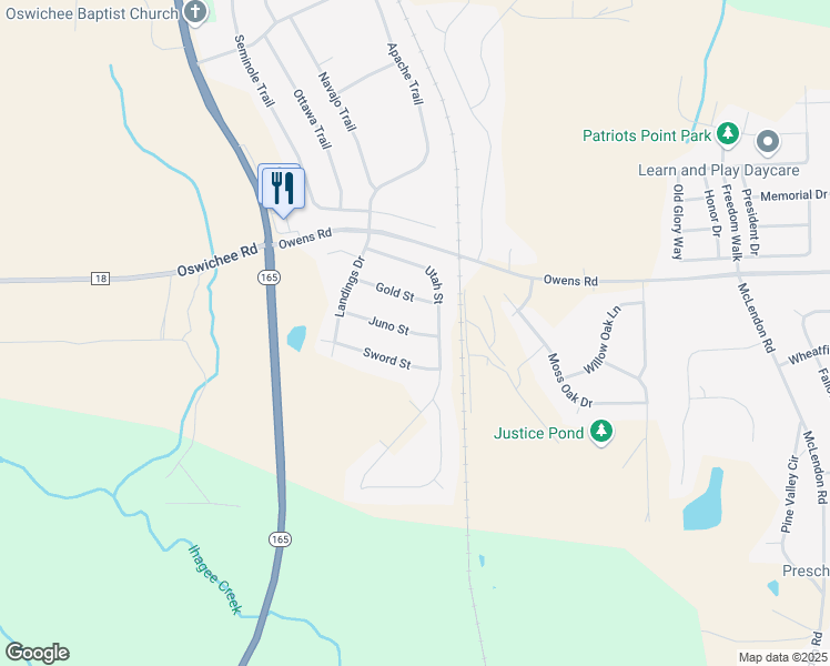 map of restaurants, bars, coffee shops, grocery stores, and more near 587 Alabama 165 in Fort Mitchell