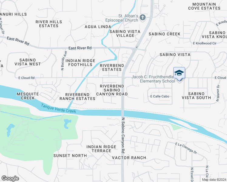 map of restaurants, bars, coffee shops, grocery stores, and more near 7051 East Calle Tolosa in Tucson