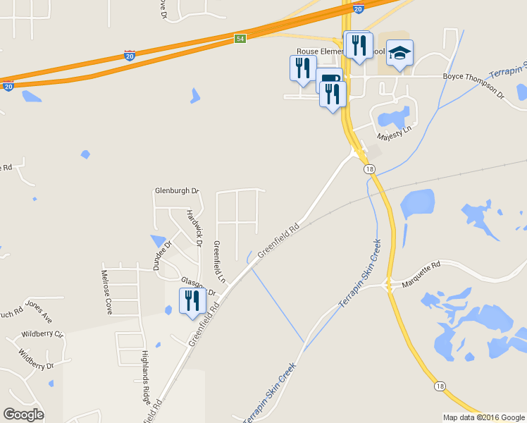 map of restaurants, bars, coffee shops, grocery stores, and more near 313 Green Meadow Drive in Pearl