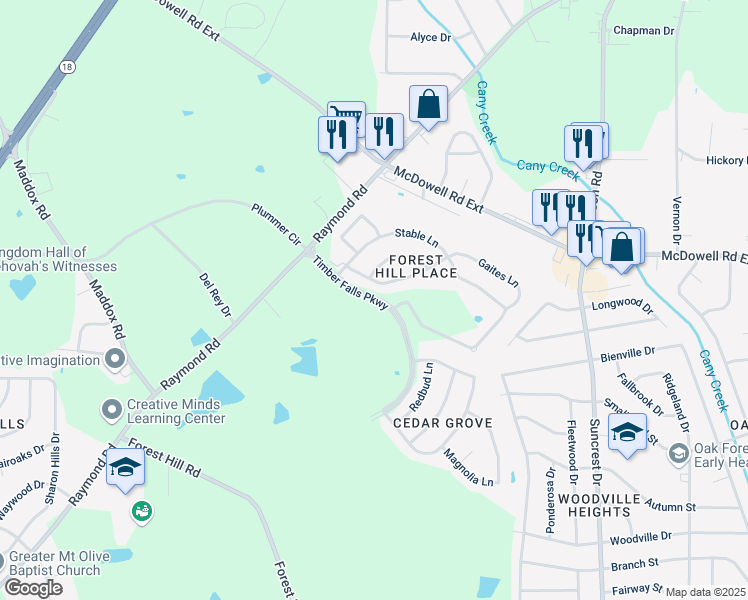 map of restaurants, bars, coffee shops, grocery stores, and more near 2328 Timber Falls Drive in Jackson
