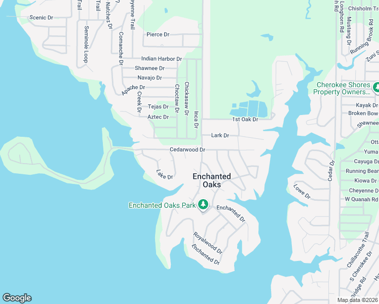 map of restaurants, bars, coffee shops, grocery stores, and more near 106 Cedarwood Drive in Enchanted Oaks