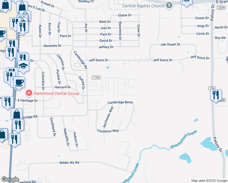 map of restaurants, bars, coffee shops, grocery stores, and more near 8325 Garrett Drive in Tyler
