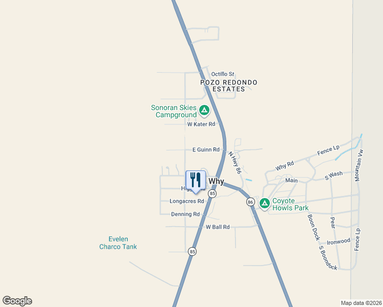map of restaurants, bars, coffee shops, grocery stores, and more near 101 Guinn Road in Ajo