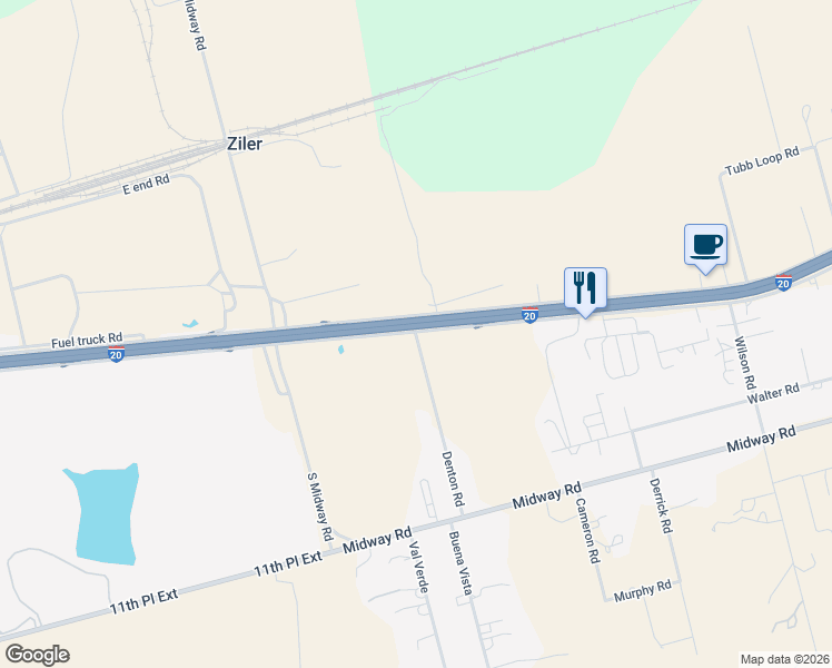 map of restaurants, bars, coffee shops, grocery stores, and more near 201 Denton Road in Big Spring
