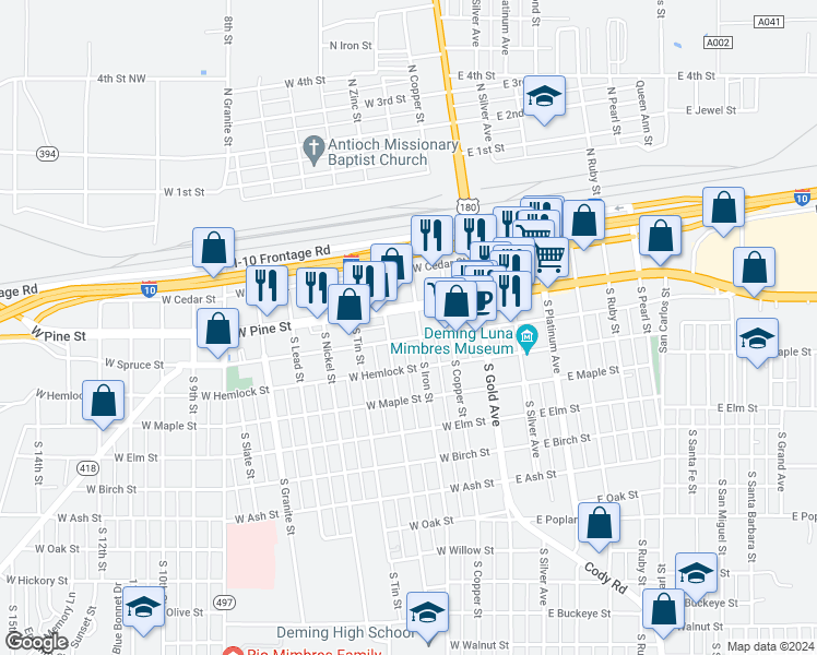 map of restaurants, bars, coffee shops, grocery stores, and more near in Deming