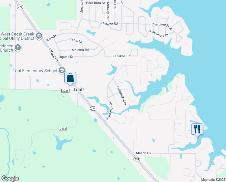 map of restaurants, bars, coffee shops, grocery stores, and more near 200 Lakeway Boulevard in Tool